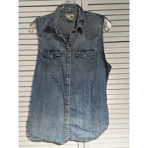 VTG Levi's Denim Vest Women's MD Cut Sleeve Sleeveless Pearl Snap Button Up Top